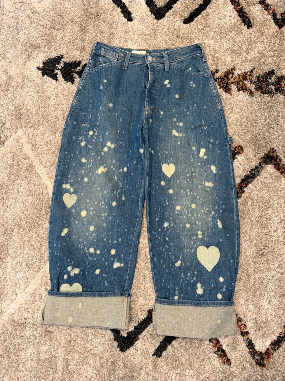 Anthropologie Blue Pilcro Kayden Heart Barrel Carpenter Jeans SZ 24
